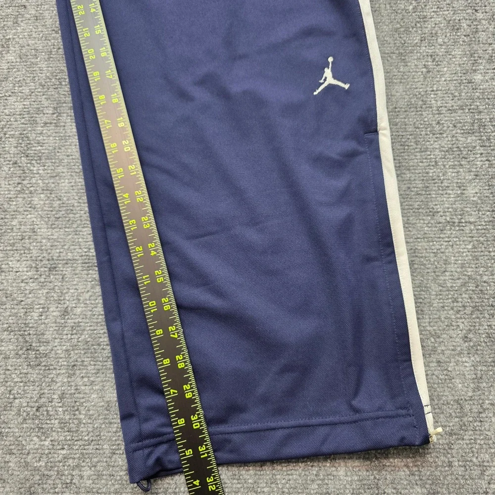 Jordan Mens Navy Blue White Stripe Track Pants Jumpman Logo Size M Ankle Zip Leg